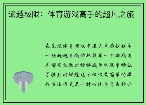 逾越极限：体育游戏高手的超凡之旅